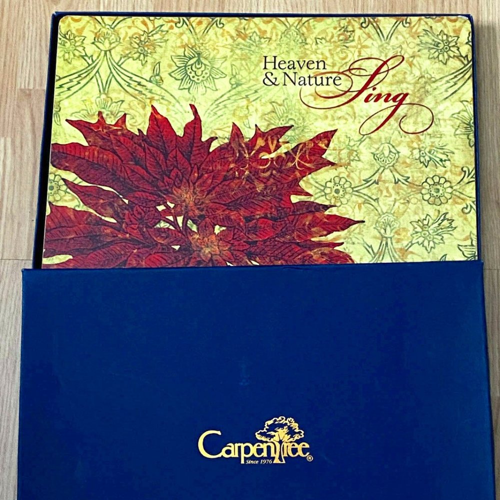 Set of 4 Carpentree Placemats Cork Back Poinsettia Print- Winter Holiday- In Box